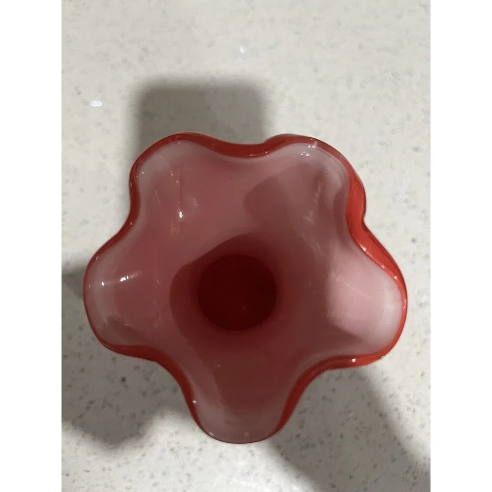 Vintage Hand Blown Art Glass by Stevens & Williams Red Cased Vase Splatter Art